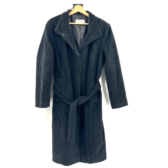 Calvin Klein velvety angora wool trench coat wrap jacket belted midi black 10 - Picture 1 of 15